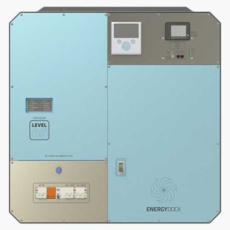 Energydock Premium Level 5: Compact, powerful, factory-optimized, with a 5-year warranty, and the flexibility to easily add solar panels for home backup, hybrid, or off-grid power