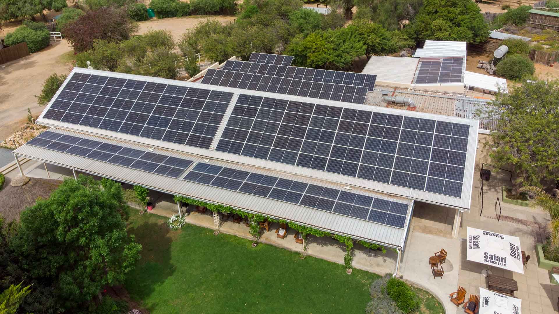 Commercial solar installation at the Safari Ostrich Farm