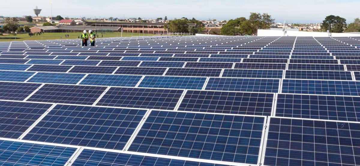 Large PV Solar array used for the 200kVA Grid-tied Solar - Tembalethu Square Shopping Mall in George Installation