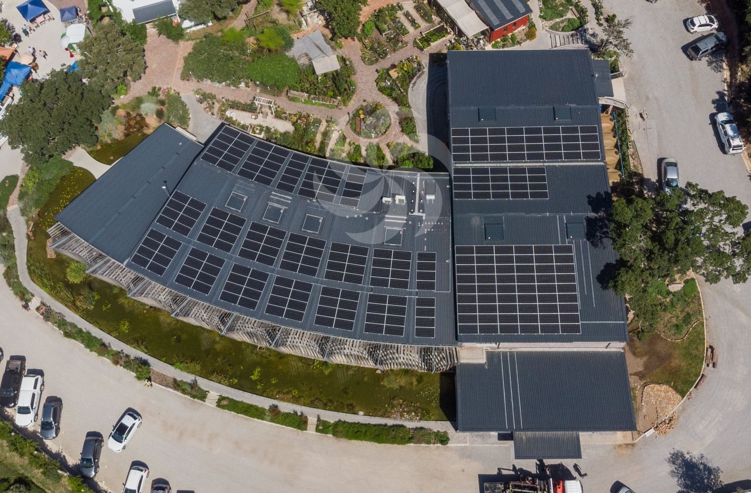 Image of 100 kWp Solar panels array of a grid-tied commercial installation completed for Mungo Mills in Plettenberg Bay, the Garden Route