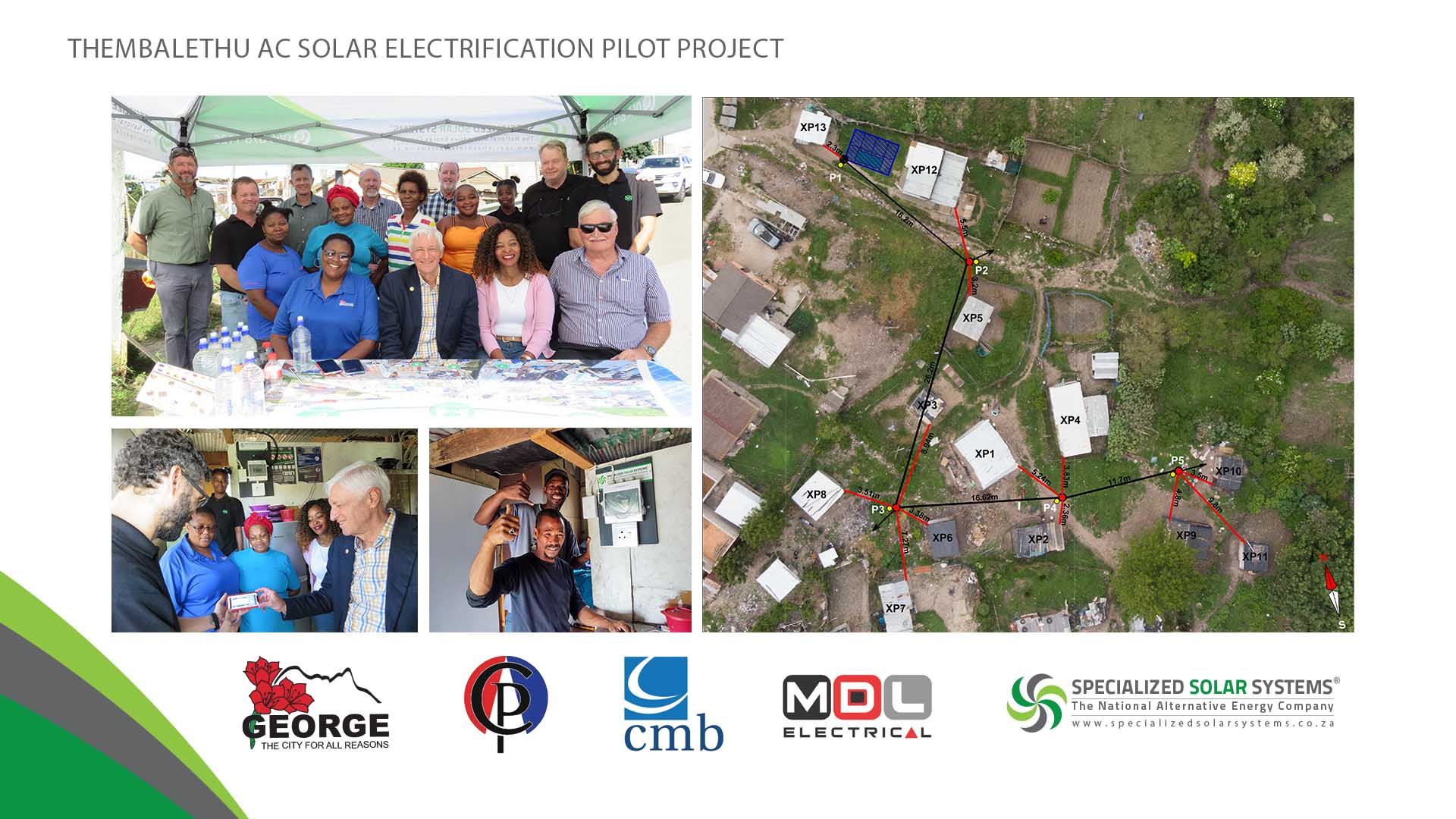 Thembalethu AC Solar Electrification, media launch, electrification setup diagram, collaboration partners