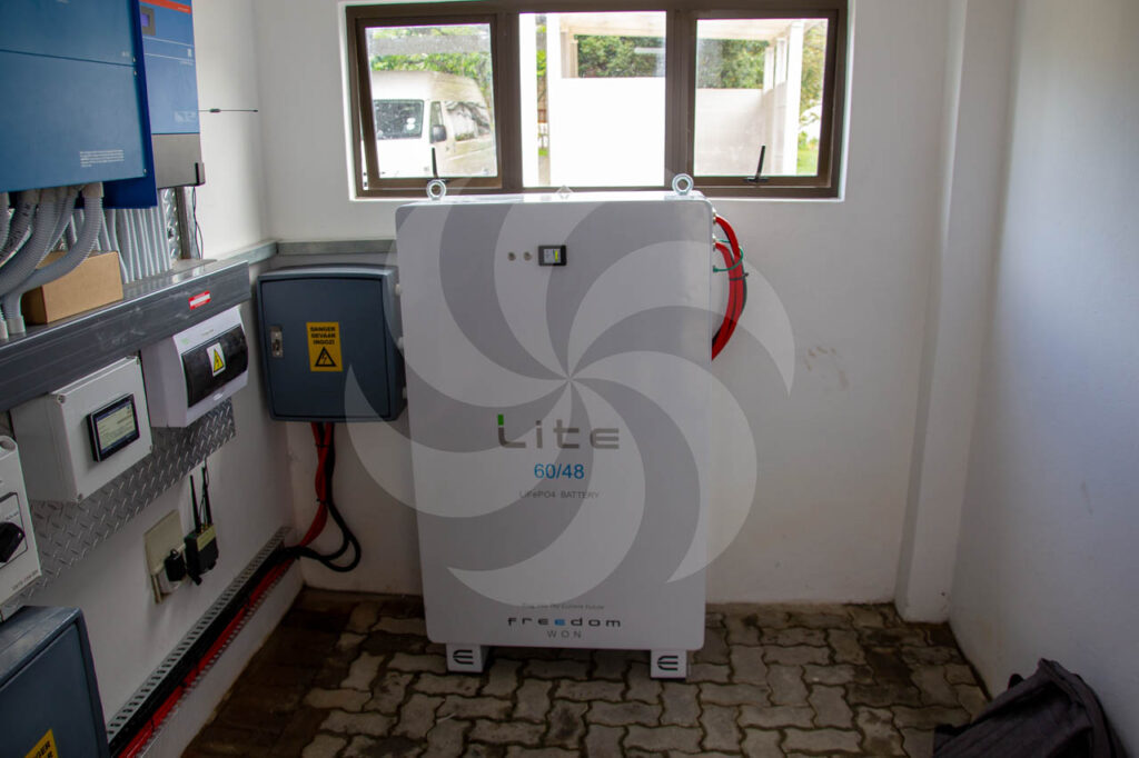 Energy storage: 60 kWh, with 48 kWh being usable, Freedom Won lithium (LiFePO4) battery has been integrated into the system. 