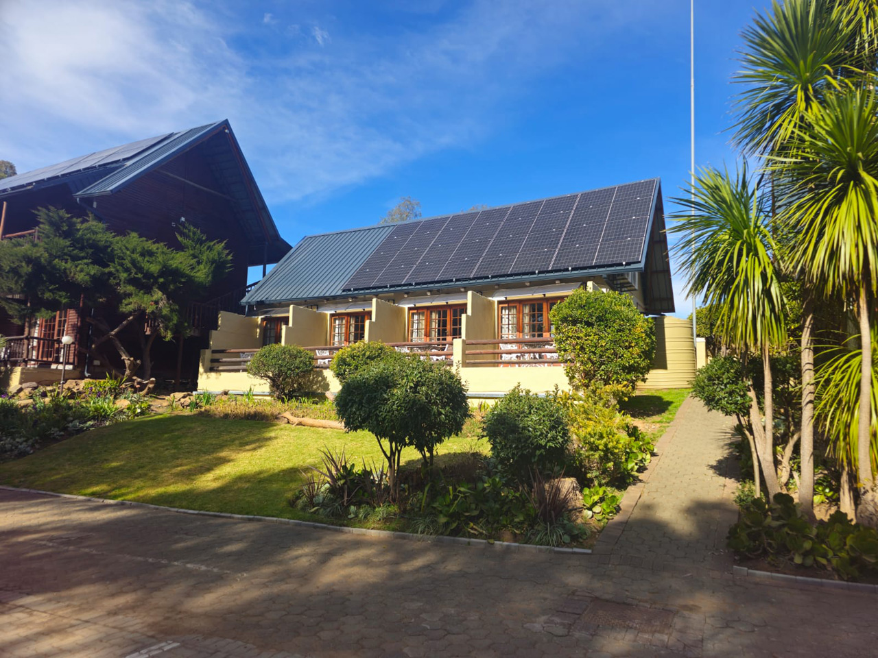 Solar panels on a Riverside Lodge building in Aliwal North, Eastern Cape