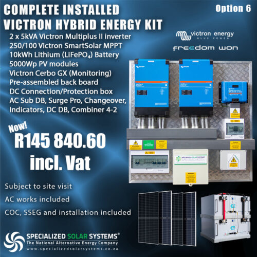 10kVA 5kWp 10kWh (includes installation, COC and SSEG): Option 6 Victron hybrid solar home kit