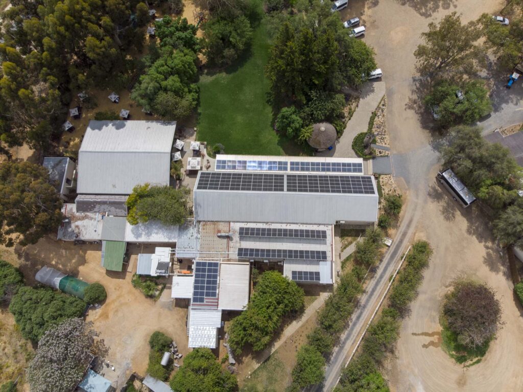 Displaying a commercial hybrid solar powered system installation at the Safi Ostrich Farm in Oudthoorn