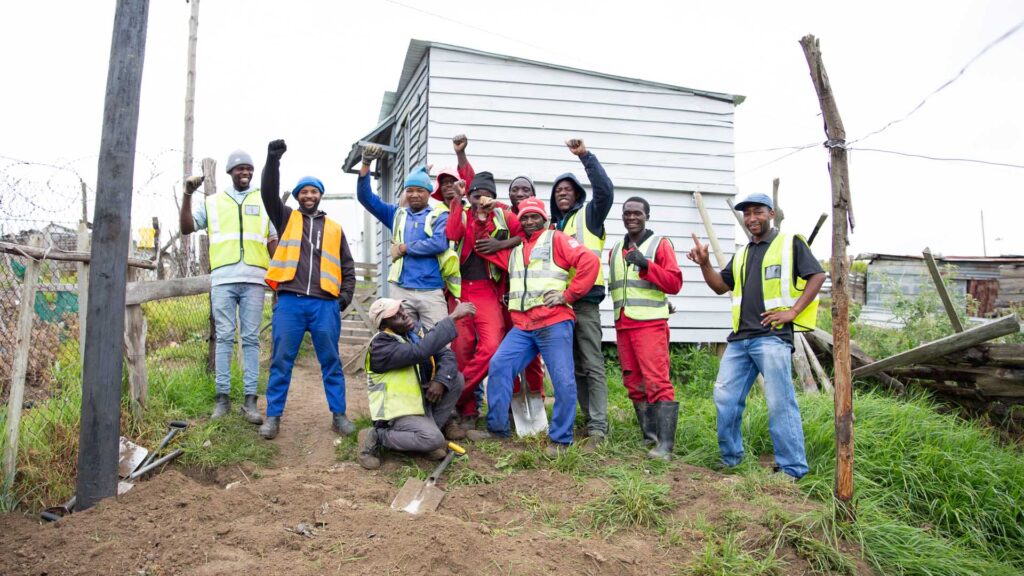 Happy MDL team almost finished planting a reticulation poles for the Thembalethu AC Solar Electrification   Pilot Project 