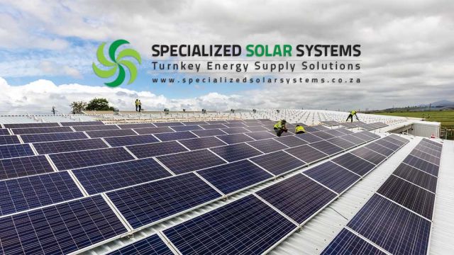 Roof top installation of a large grid tie solar system completed by Specialized Solar Systems in the Garden Route South Africa