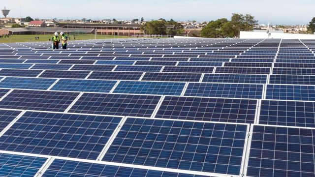 Large PV Solar array used for the 200kVA Grid-tied Solar - Tembalethu Square Shopping Mall in George Installation