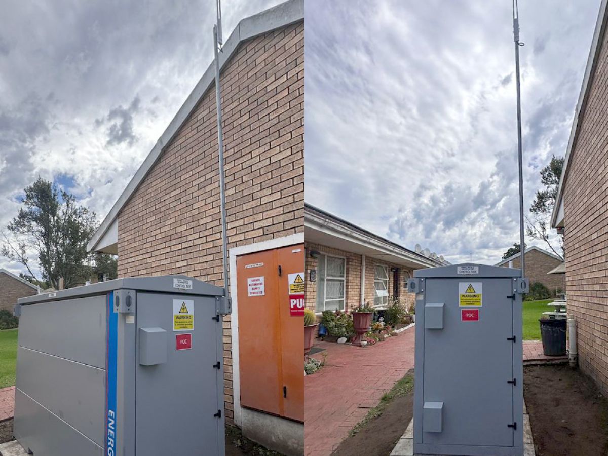 45 kVA EnergyPOD solar and battery system installation with Wi-Fi for managing smart geysers at Huis Harmonie Retirement Home in George, Western Cape