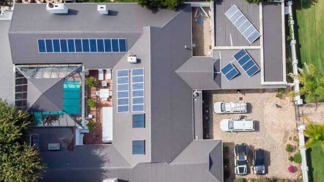 solar array panels on a residential house rooftop